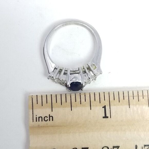 Vintage Sterling Silver Blue Oval Rhinestone Ring, Size 6 Band, Cluster Cocktail - Picture 7 of 9